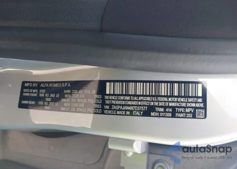 2022 Alfa Romeo Stelvio Sprint Rwd from USA, damaged, VIN ZASPAJAN4N7D37577